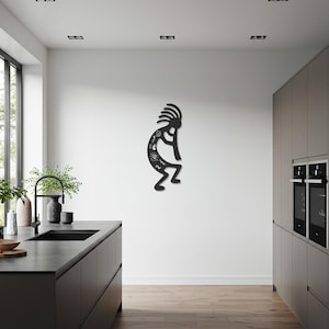 Kokopelli Metal Wall Art, Boho Tribal Music Decor, Native Inspired Iron Artwork, Southwestern Figure Sign, Flute Player Wall Hanging