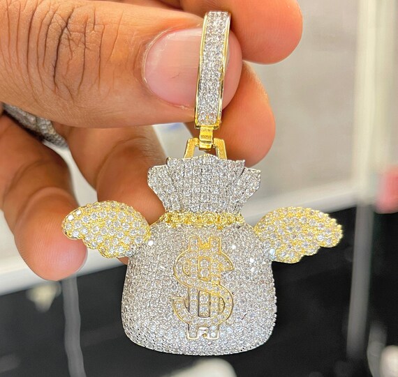 14k Gold Finish Money Bag With Wings 