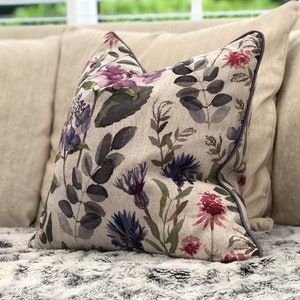 Pretty Floral pillow cover pink/purple neutral cushion cover custom pipings & sizes available image 3