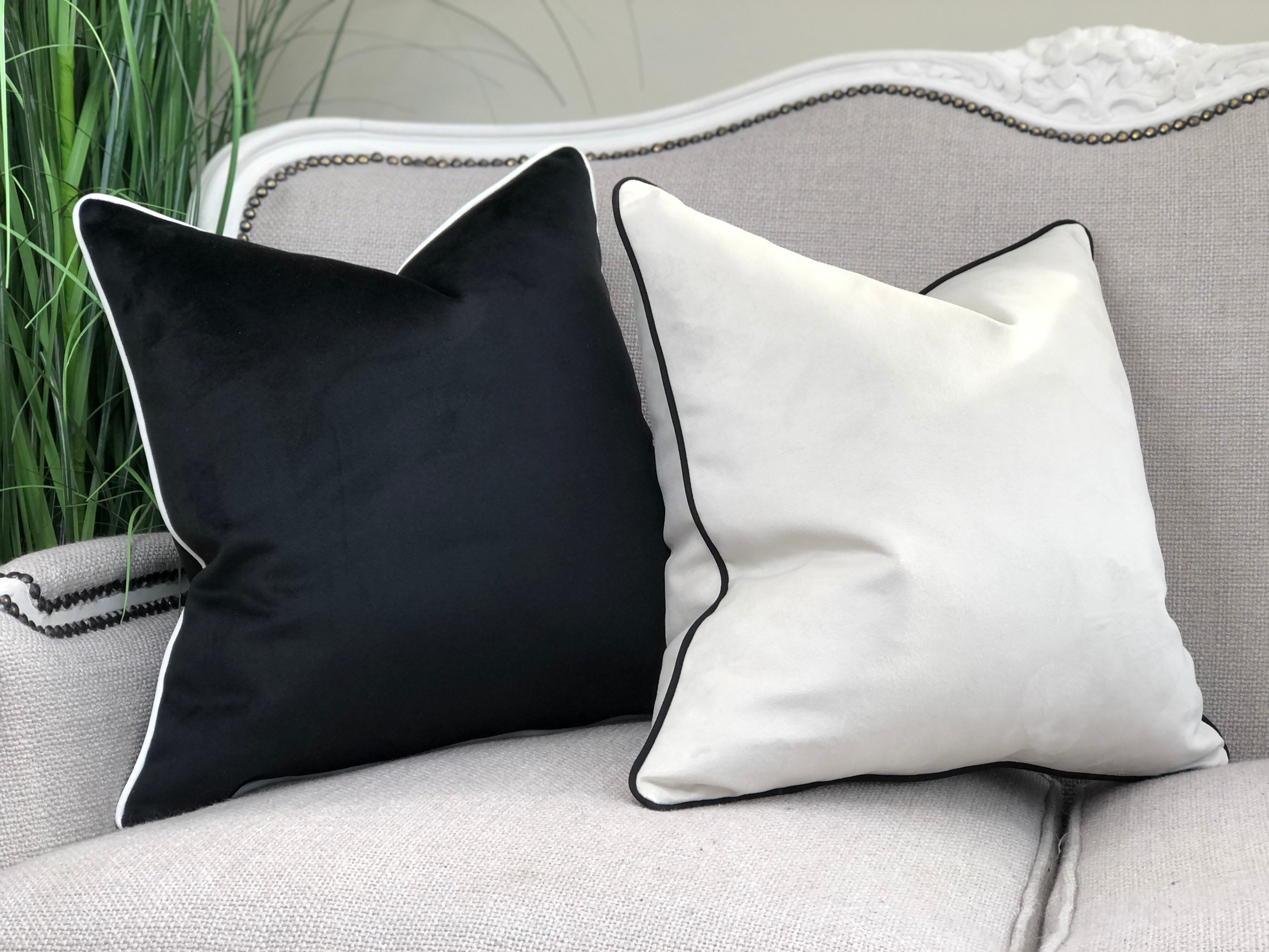 Grey /Silver crushed velvet large 45cm super soft cushion cover piped