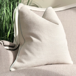 Textured chalk white/ ivory cushion cover with grey piping | neutral throw pillow cover | luxury | modern | minimalist | scatter