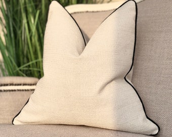 Textured chalk white/ ivory cushion cover with black piping | neutral throw pillow cover | luxury | modern | minimalist | scatter