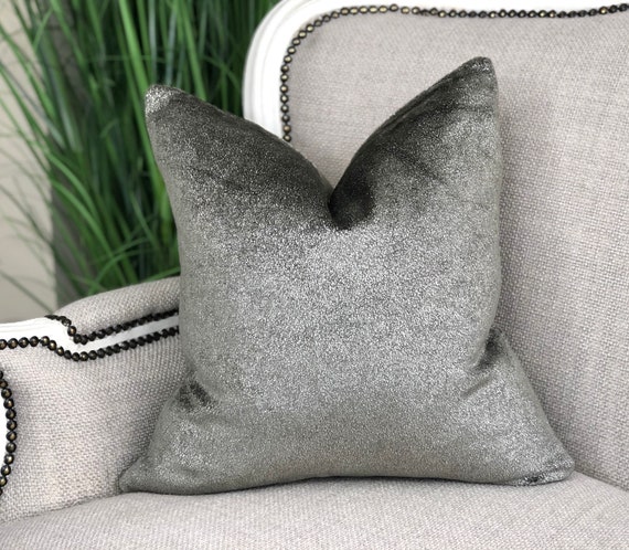 Grey /Silver crushed velvet large 45cm super soft cushion cover piped