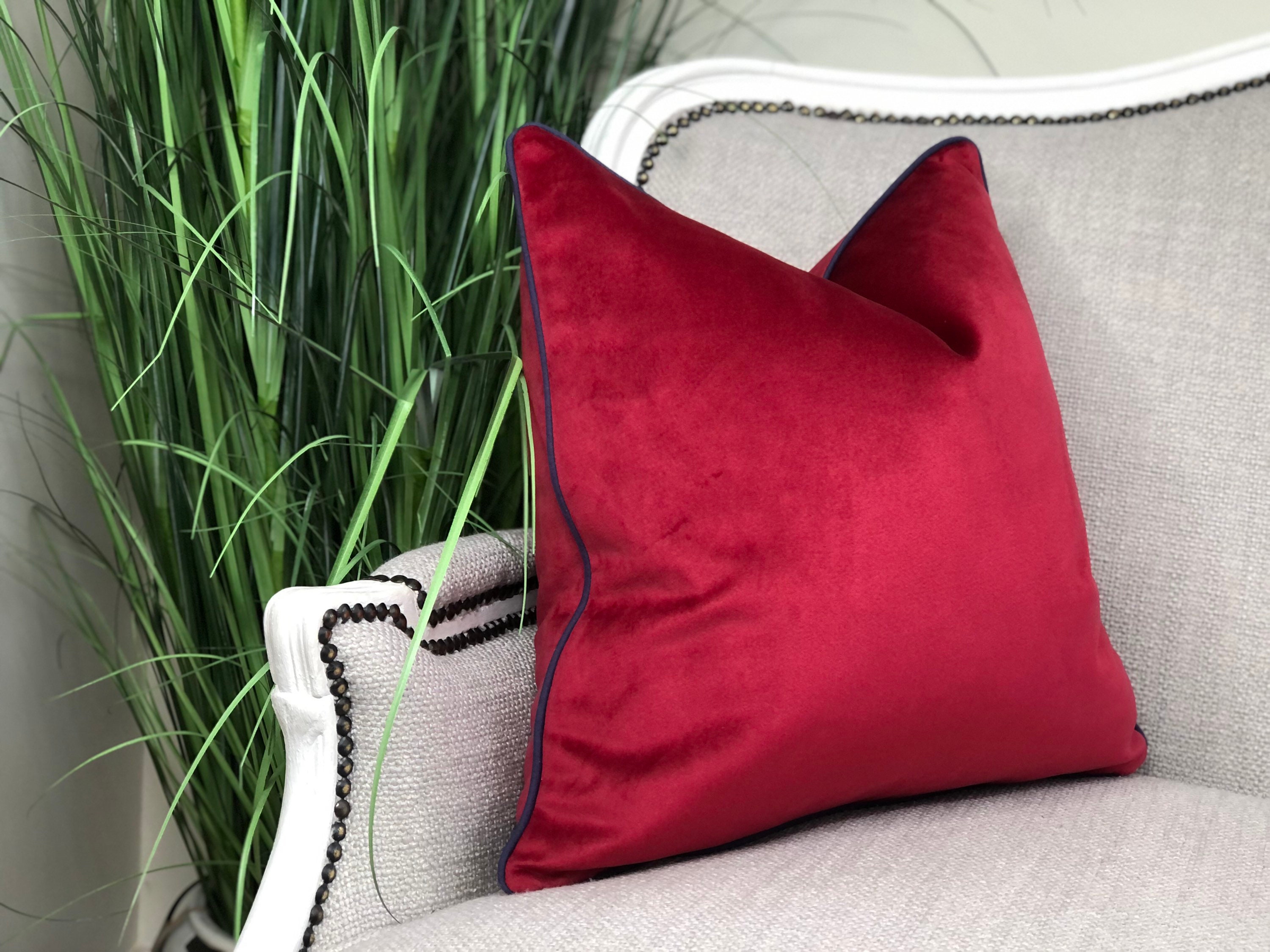 Handmade Feather Insert Velvet Throw Pillow Red Pink 16 x 24 in (40 x 60  cm)