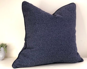 Blue navy boucle cushion COVER, blue textured throw pillow, 16x16, 18x18, 20x20, 22x22, 24x24, 26x26, 12x18, 12x22