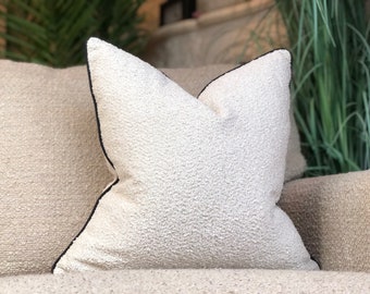 mushroom Cream beige soft Textured Boucle piped Cushion pillow Cover - neutral and modern contemporary Home Decor