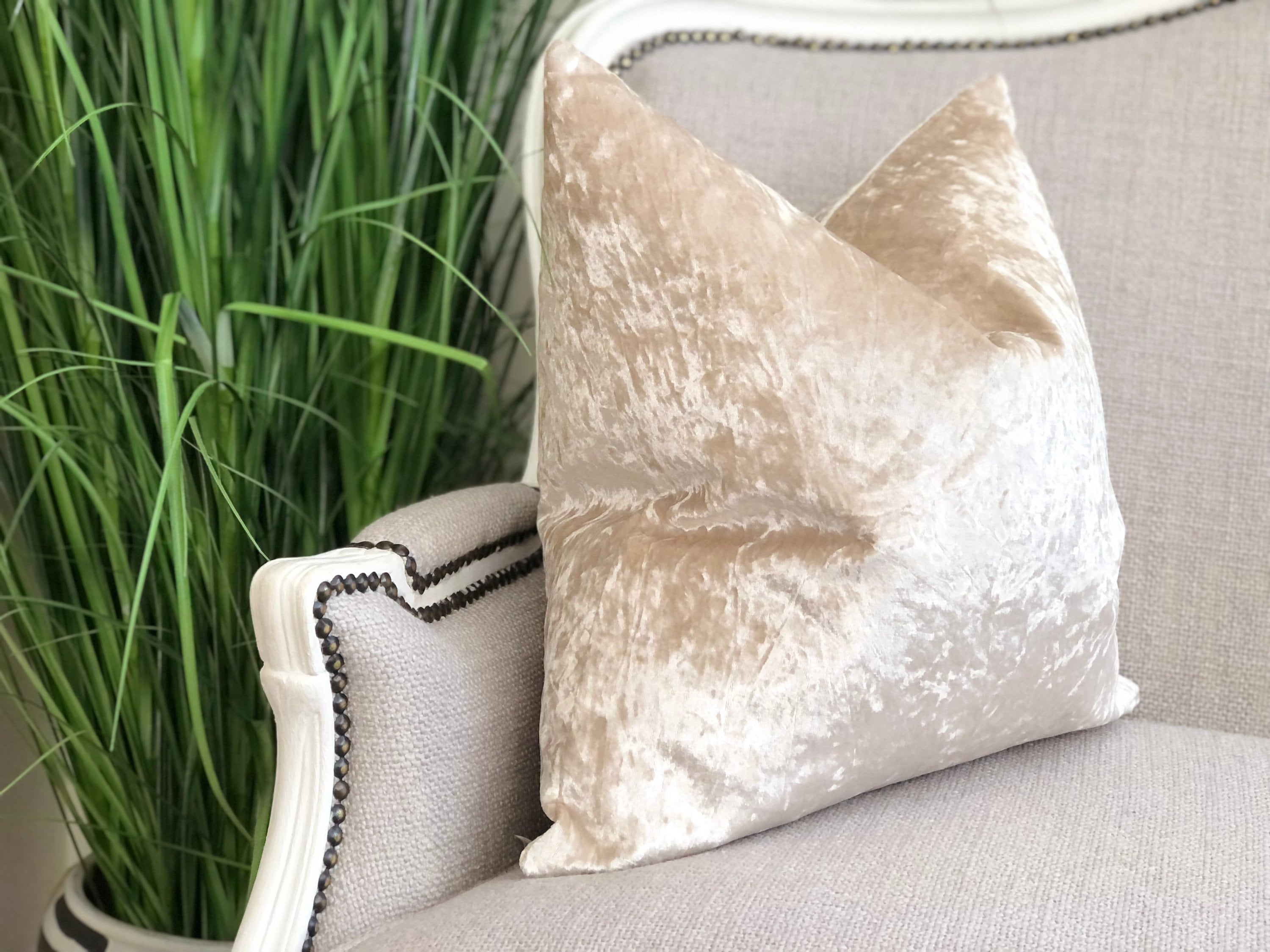 SALE Crushed Velvet Cushion Cover Oyster Crram Pillow Etsy UK