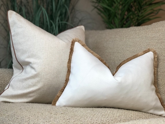 Decorative Throw Pillow Set, Linen Trimmed Farmhouse & Soft