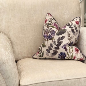 Pretty Floral pillow cover pink/purple neutral cushion cover custom pipings & sizes available image 2