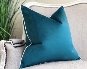 Teal cushion cover with piped edge | 9 piping colour choices | teal pillow cover | teal blue decor |