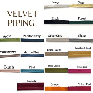 a bunch of different colors of velvet piping