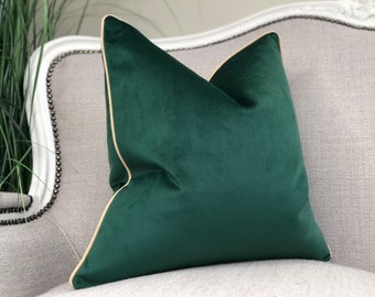 Forest/emerald cushion cover with piped edge | 9 colour piping choices| luxury | decor | large | custom | Art Deco | modern | throw pillow |