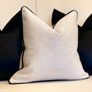 Neutral patterned cushion cover with black piping trim | natural throw pillow cover | luxury pillows | modern farmhouse decor | cream/beige