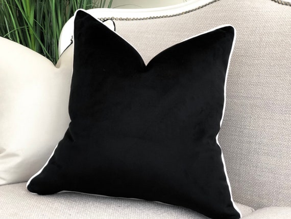 Black Velvet Cushion Cover With White Piped Edge 9 Colour Piping Choices Contrast Piped Edge Luxury Large Throw Pillow Cover Etsy Canada