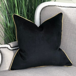 Black velvet cushion cover with 9 piping colour choices | contrast piped edge | luxury | small,medium,large | custom | throw pillow