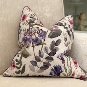 Pretty Floral pillow cover - pink/purple neutral cushion cover - custom pipings & sizes available