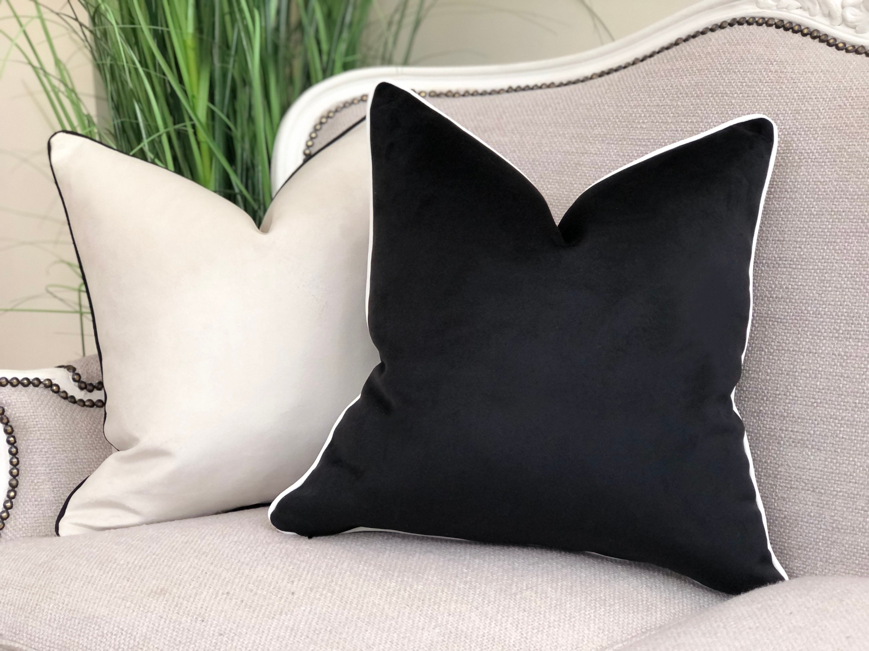 Black and off White ivory Cushion COVER Monochrome Velvet Pillows Luxury Cushions 16x16 18x18 20x20 22x22 24x24 26x26 Sofa Chair Etsy UK