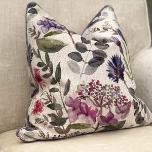 Pretty Floral pillow cover pink/purple neutral cushion cover custom pipings & sizes available image 4