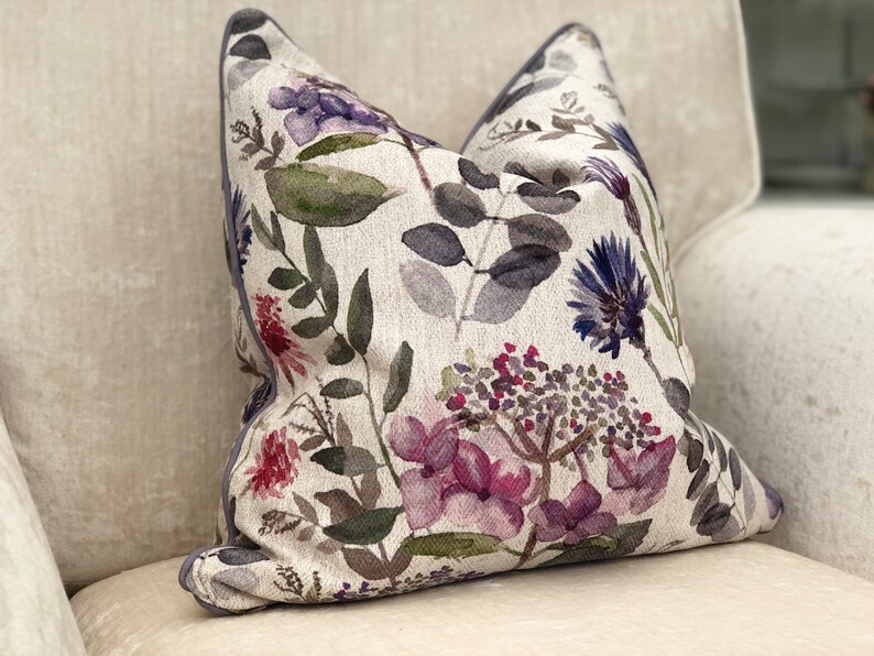 Pretty Floral pillow cover pink/purple neutral cushion cover custom pipings & sizes available image 4