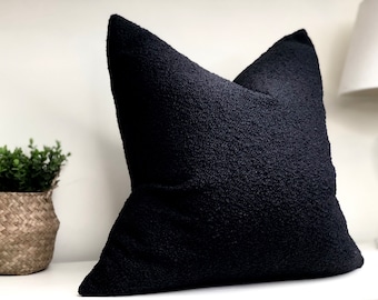 Black Boucle cushion cover | boucle throw pillow cover | luxury cushions | home decor | textured cushions  | euro sham