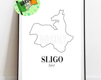 County Sligo Sligeach Map Print Minimalist Gift Art Illustration Drawing Sketch Irish Ireland County Outline Map Line Drawing