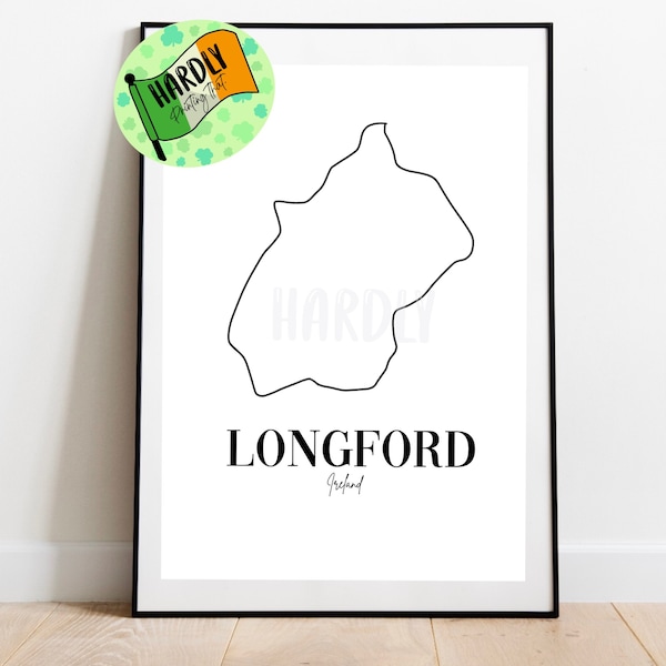 County Longford an Longfoirt Map Print Minimalist Gift Art Illustration Drawing Sketch Irish Ireland County Outline Map Line Drawing