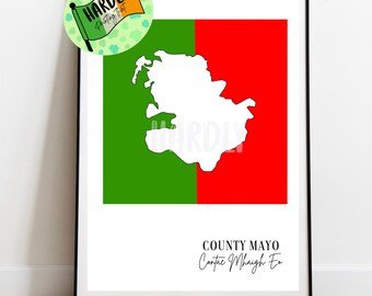 County Mayo Mhaigh Eo Map Print Minimalist Gift Art Illustration Drawing Sketch Irish Ireland County Outline Map Line Drawing
