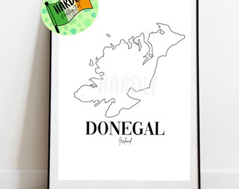 County Donegal Dún na nGall Map Print Minimalist Gift Art Illustration Drawing Sketch Irish Ireland County Outline Map Line Drawing