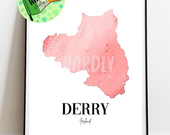 County Derry Doire  Map Print Minimalist Gift Art Illustration Drawing Sketch Irish Ireland County Outline Map Line Drawing