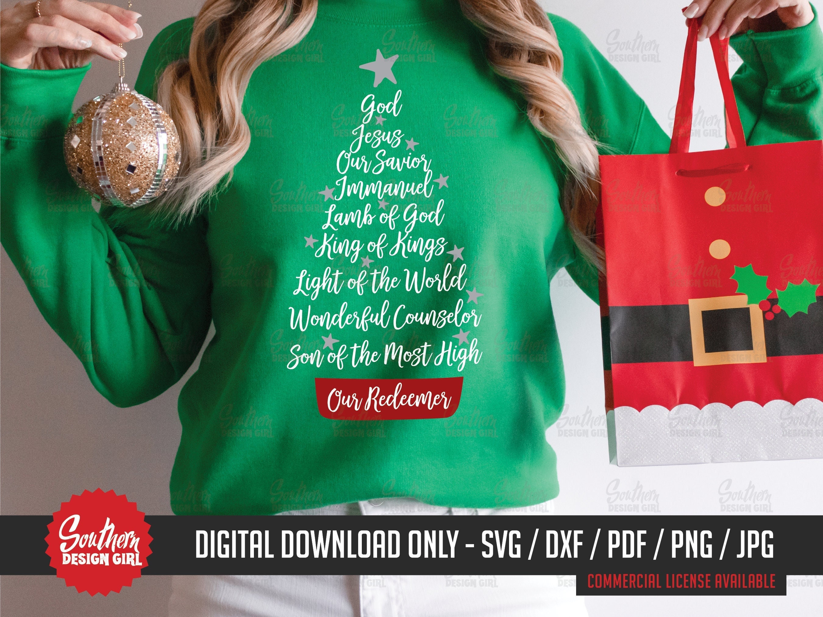 Names of Jesus Christmas Tree SVG Hand Lettered SVG Holiday PNG