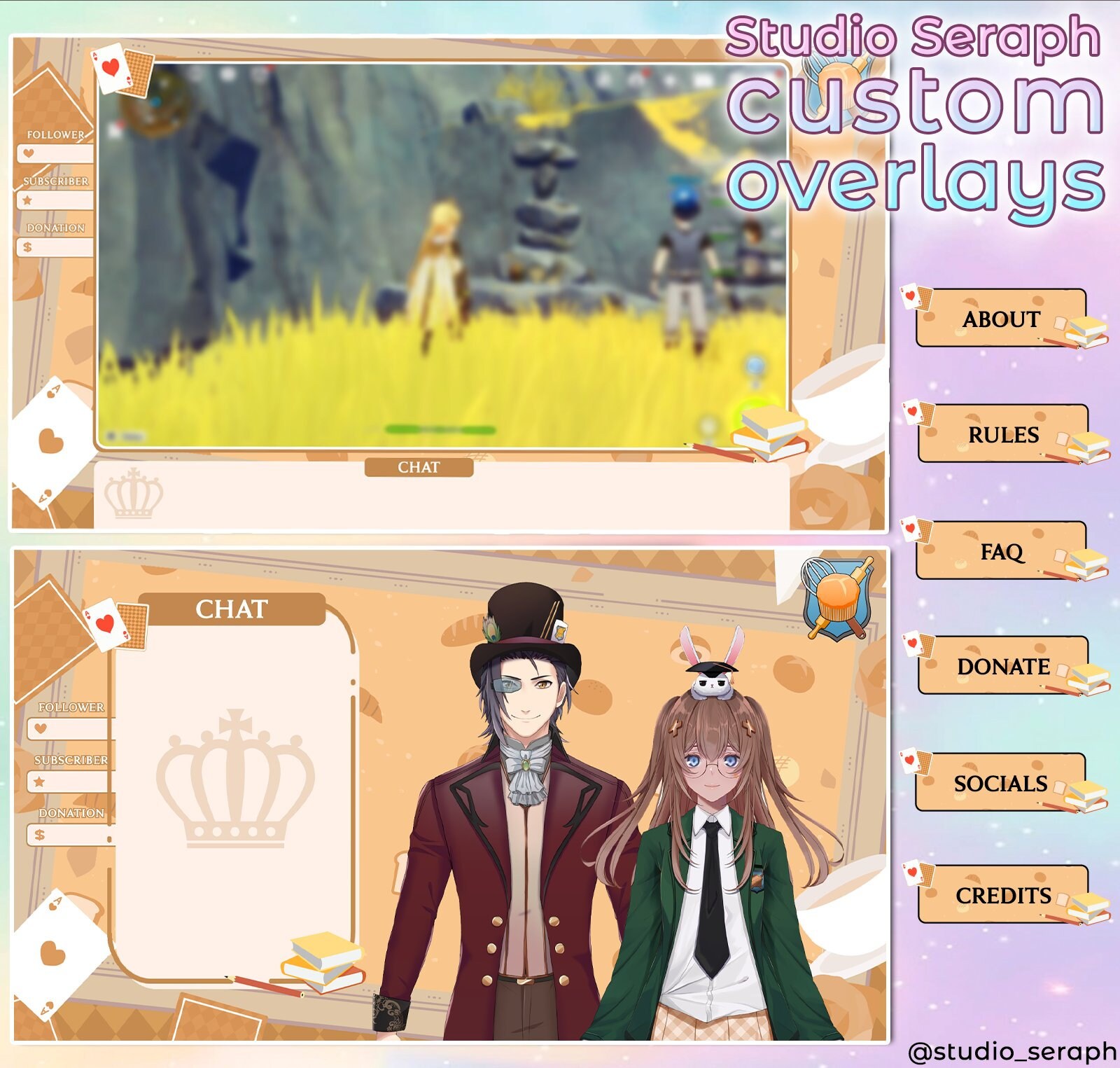 Custom stream overlays for vtuber and streamer kawaii japanese anime