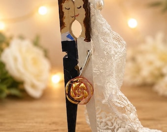 Pinza de ropa personalizada para novios: recuerdo de boda hecho a mano, regalo de aniversario (aprox. 7 cm), regalo de compromiso,