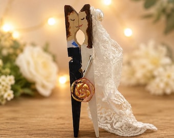 Personalised Peg Bride & Groom Handmade Wedding Keepsake  Clothespin Wedding Gift Custom Bride and Groom  Anniversary Gift  Rustic Wedding