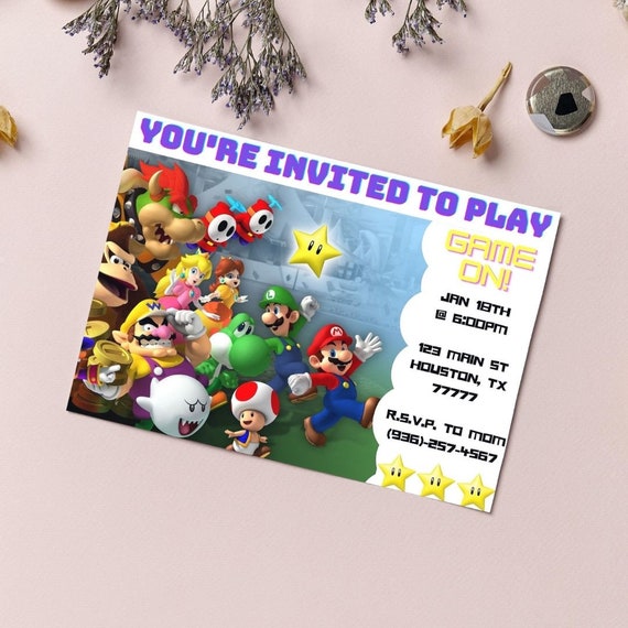 custom super mario birthday invitation etsy