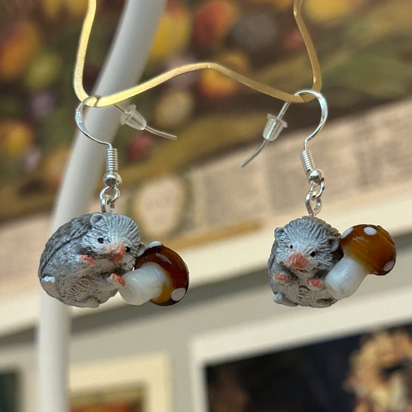 Hedgehog and Mushroom Earrings