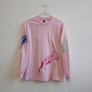 Cat Stack (Pink) Screen printed long sleeve t-shirt (S)