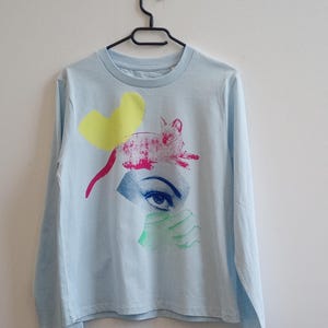 Cat Stack (Ice Blue) Screen printed long sleeve t-shirt (M)