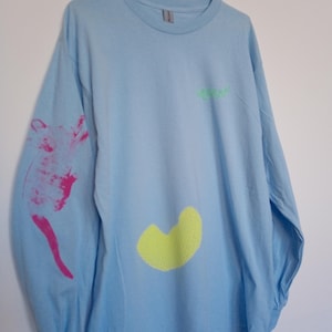 Cat Stack (Light Blue) Screen printed long sleeve t-shirt (L)
