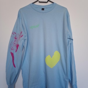 Cat Stack (Light Blue) Screen printed long sleeve t-shirt (M)