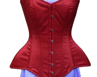 Overbust Red Satin Corset Double Steel Boned Waist Training Corset Satin Corset Red Tight LAcing Corset