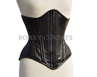 Underbust Leather Zipper Corset Steel Boned Waist Trainer Underbust Goth Style Corset Women's Genuine Leather Goth Corset