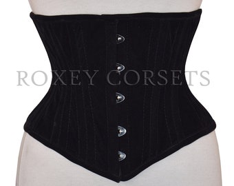 Corset en velours noir à double baleines en acier pour femme