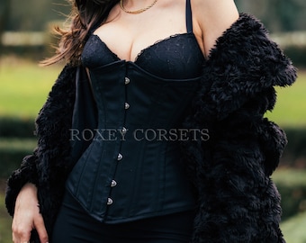 Cotton Corset , Black Corset , Hourglass Corset , Women's Steel Boned Corset , Waist Trainer Black Corset