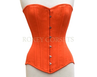 Orange Corset Cotton Corset Double Steel Boned Corset Waist Training Corset Long Line Corset Overbust Corset Halloween Corset