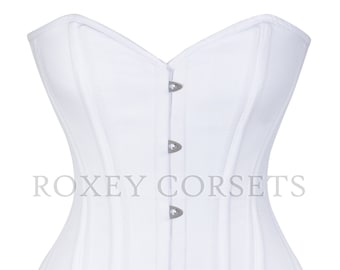 Heavy Duty Overbust Waist Trainer White Corset Steel Boned Womens White Cotton Corset