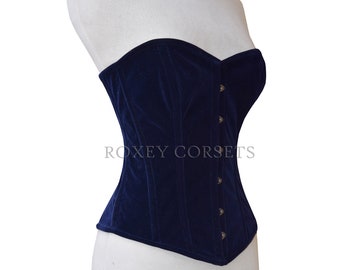 Corset Overbust en velours avec baleines en acier bleu Corset en velours robuste pour femme