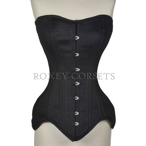 Long Line Cotton Black Corset , Women&#39;s Overbust Waist Trainer Double Steel Boned Corset