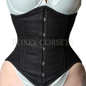 Womens Waist Training Underbust Corset Double Steel Boned Corset Black Cotton Corset Curvy Corset