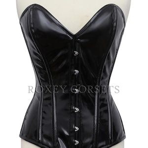 Heavy Duty Steel Boned Corset Overbust Waist Trainer Shaper Long Line Womens PVC Corset