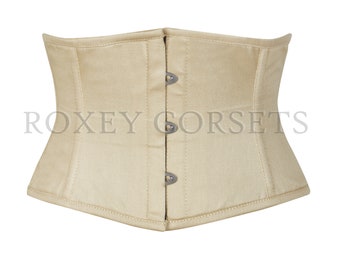 Beige / Skin Corset Waist Trainer Steel Boned Twill Cotton Underbust Waspie Cincher Corset